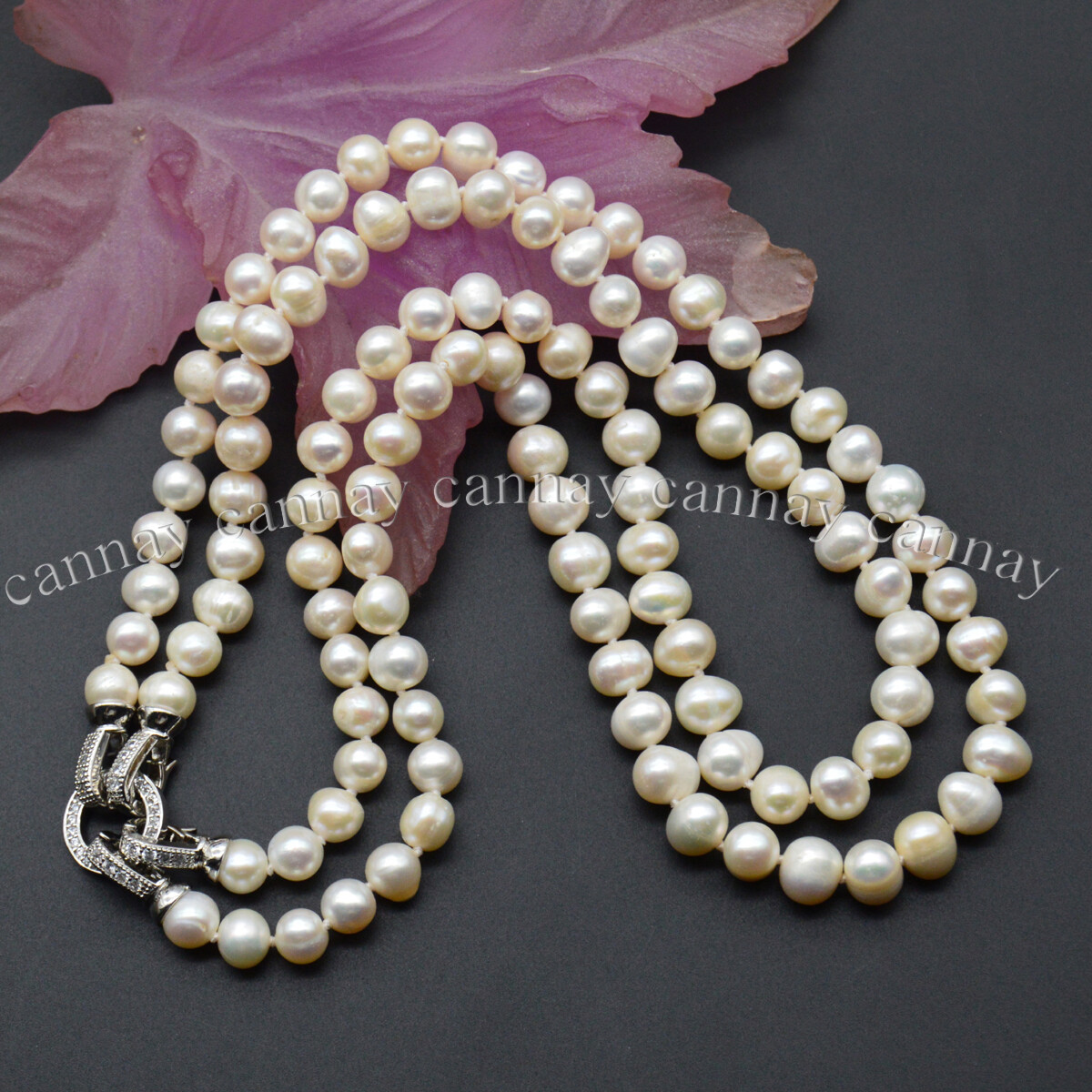 2 Strands Real Natural 7-8mm White Freshwater Cultured Pearl Necklace 18-20”