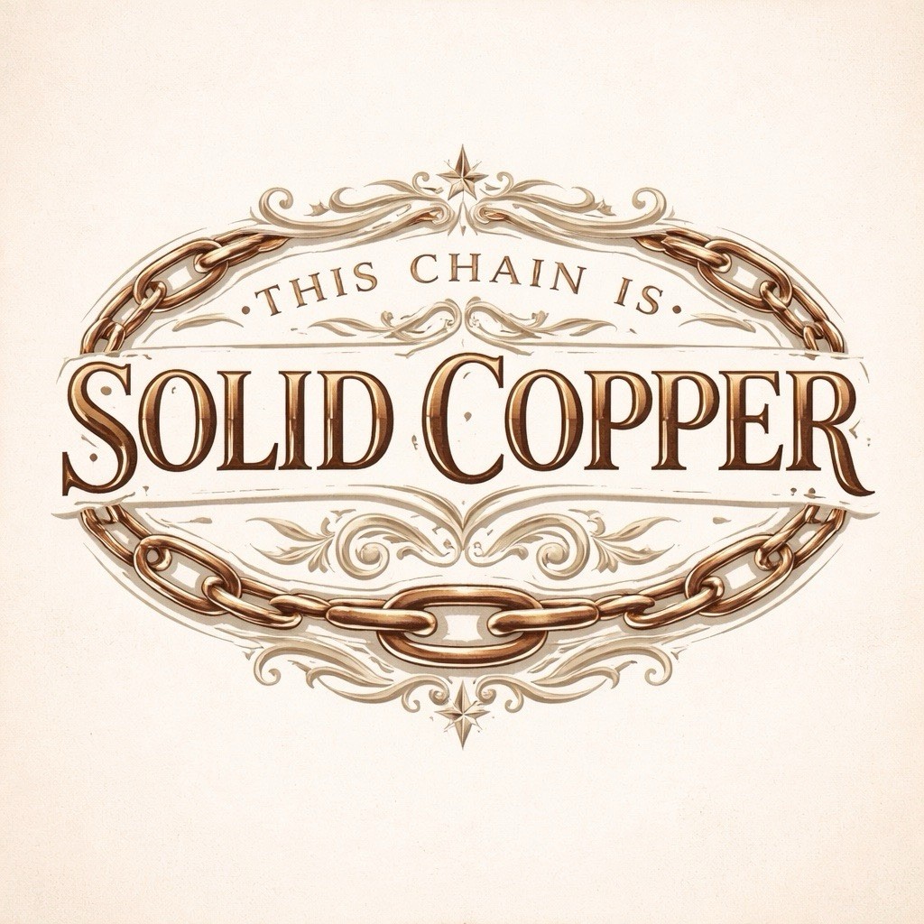 Solid Copper Chain CN617G – 7/16 of an inch wide. Available in 18 to 30 inches.
