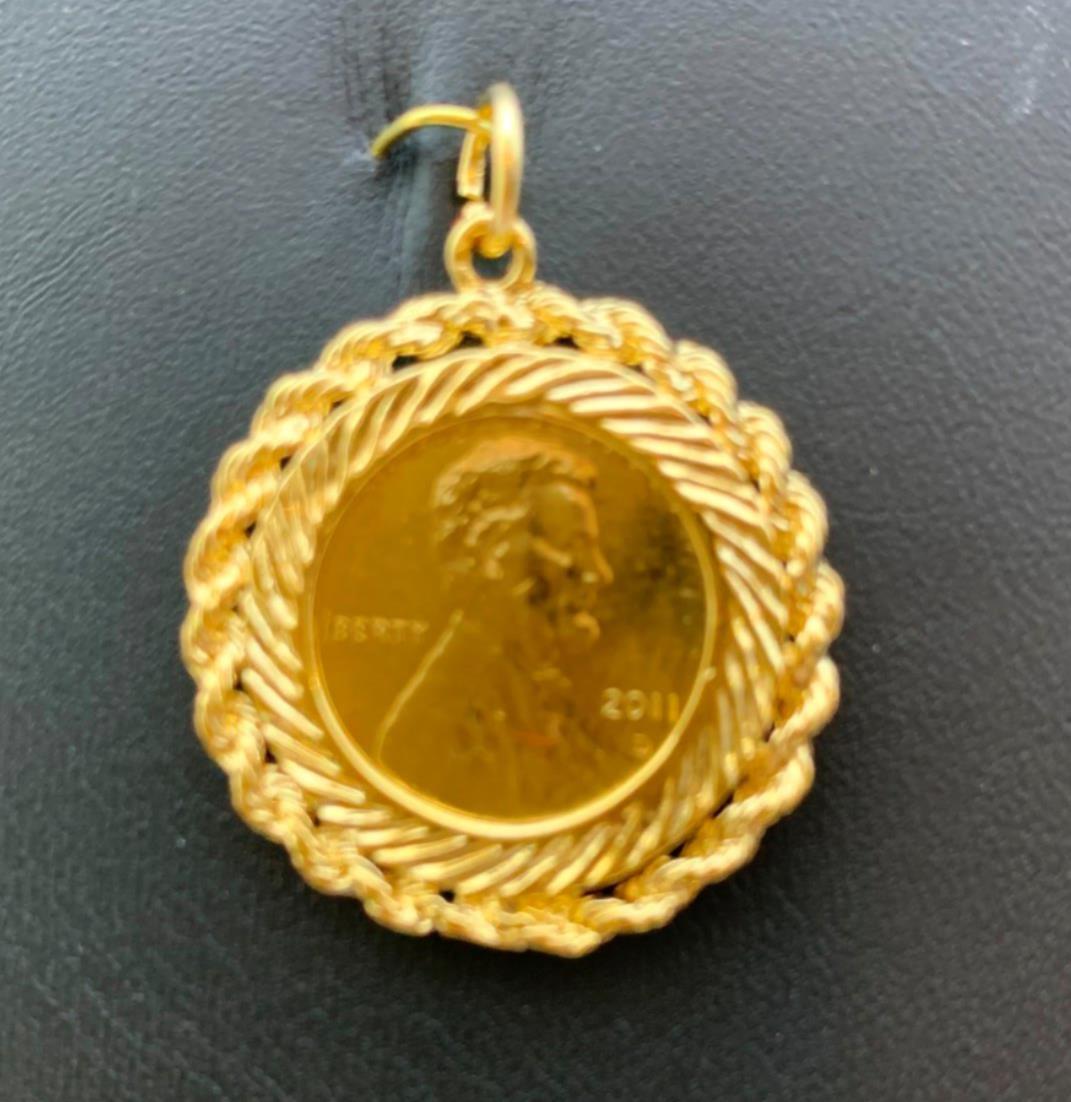 14 KT GOLD PLATED GENUINE US PENNY COIN W/ 18″ 14KT GOLD PLATED ROPE CHAIN
