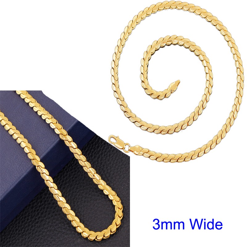 18K Filled HypoAllergenic 3mm Diamond-Cut Miami Cuban Curb Chain Necklace H801