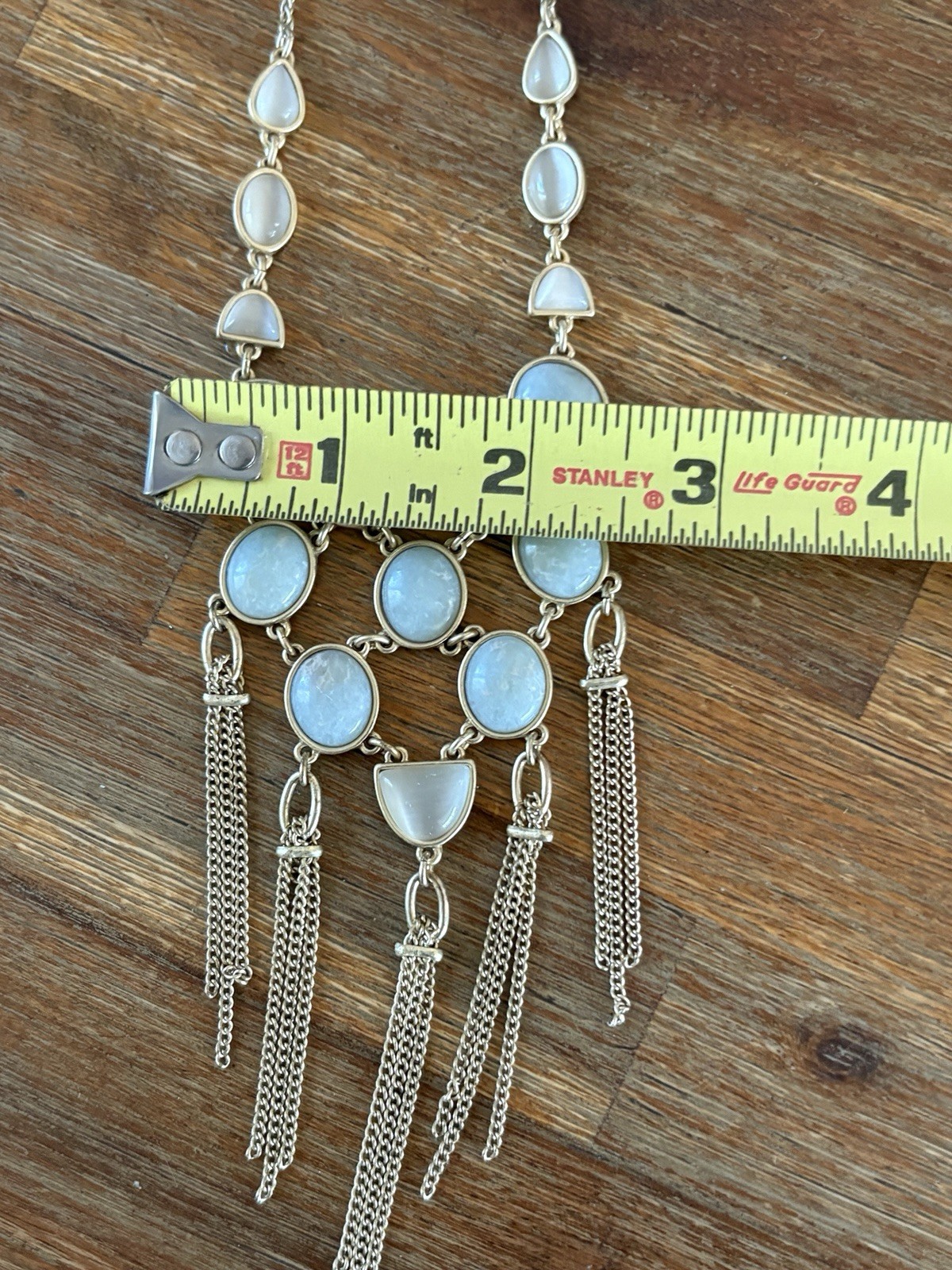 Lucky Brand Necklace Gold Tone Pale Blue Cabochon Statement Bib Pendant 15 in