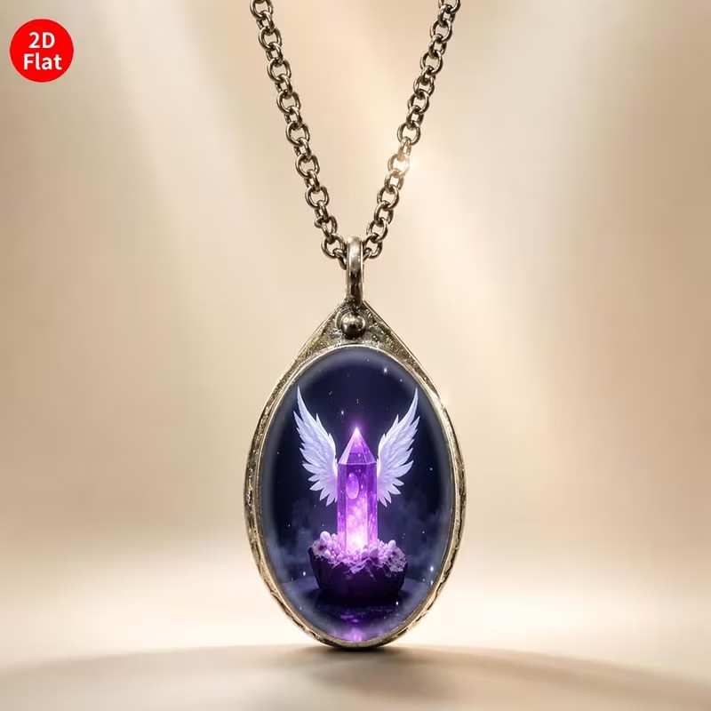 Beautiful Obelisk Tower w/Angel Wings Pendant and Necklace! FREE SHIP IN USA!