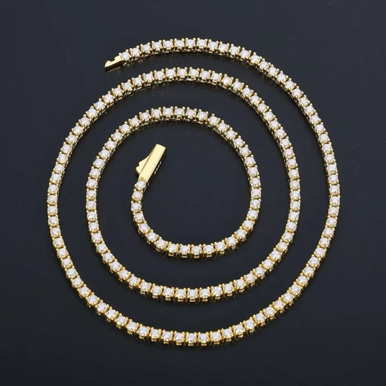 Yellow Gold Plated Tennis Necklace White/Colorless Rhinestone Box Clasp Prong