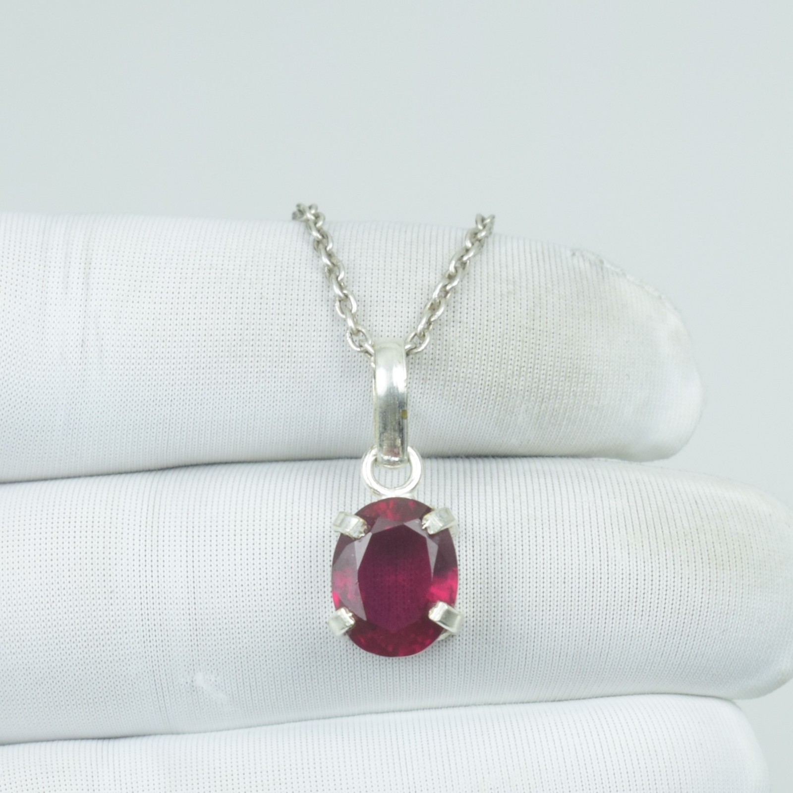 Beauty Red Ruby Pendant Loose Gemstone Jewelry, 925 Sterling Silver Necklace,