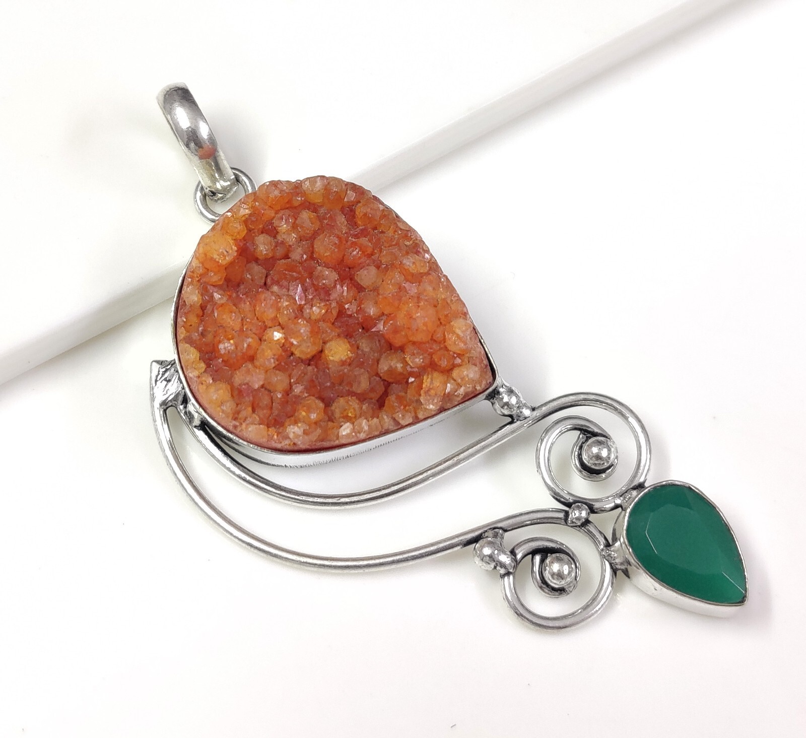 Natural Pear Orange Druzy Gemstone Pendant Jewelry Gift for Her