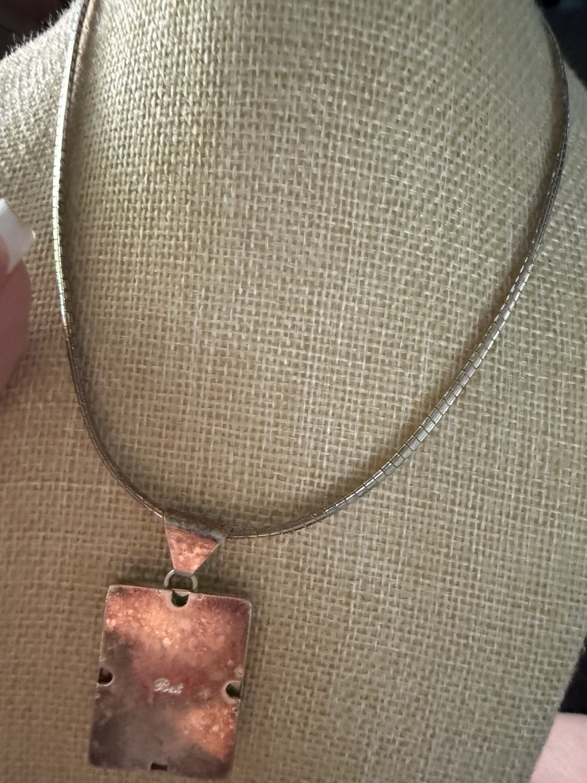 Avon Art Deco Two-Tone Rectangle Charm Pendant Necklace Snake Chain Box Signed