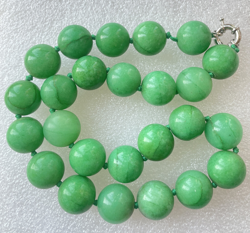 Long 16″ 18″ 25″ 36″ Big 16mm Real Green Jade Gemstone Round Beads Knot Necklace