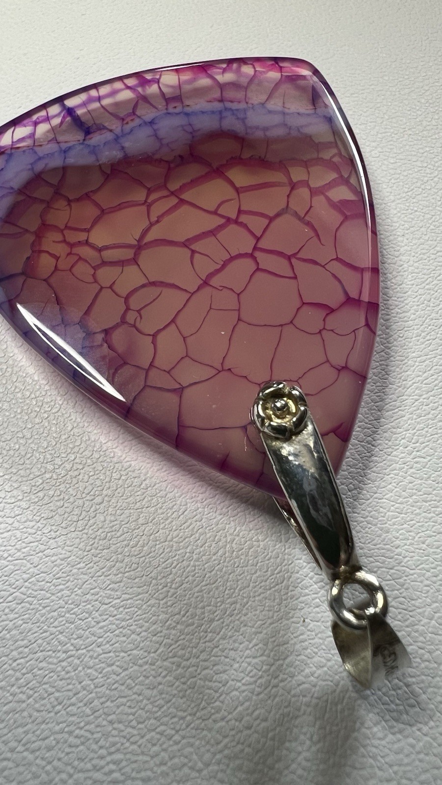 18K Gold Plated Silver Purple Dragon Agate Trillion Triangle Pendant Signed