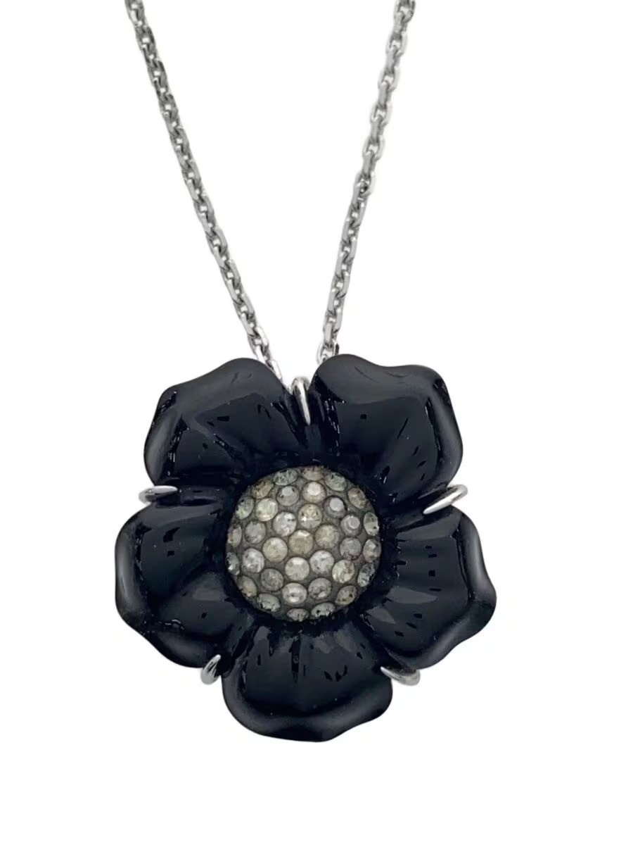 Swarovski Black Flower Crystal Pendant Necklace Silver tone woman 46cm / 18.1in