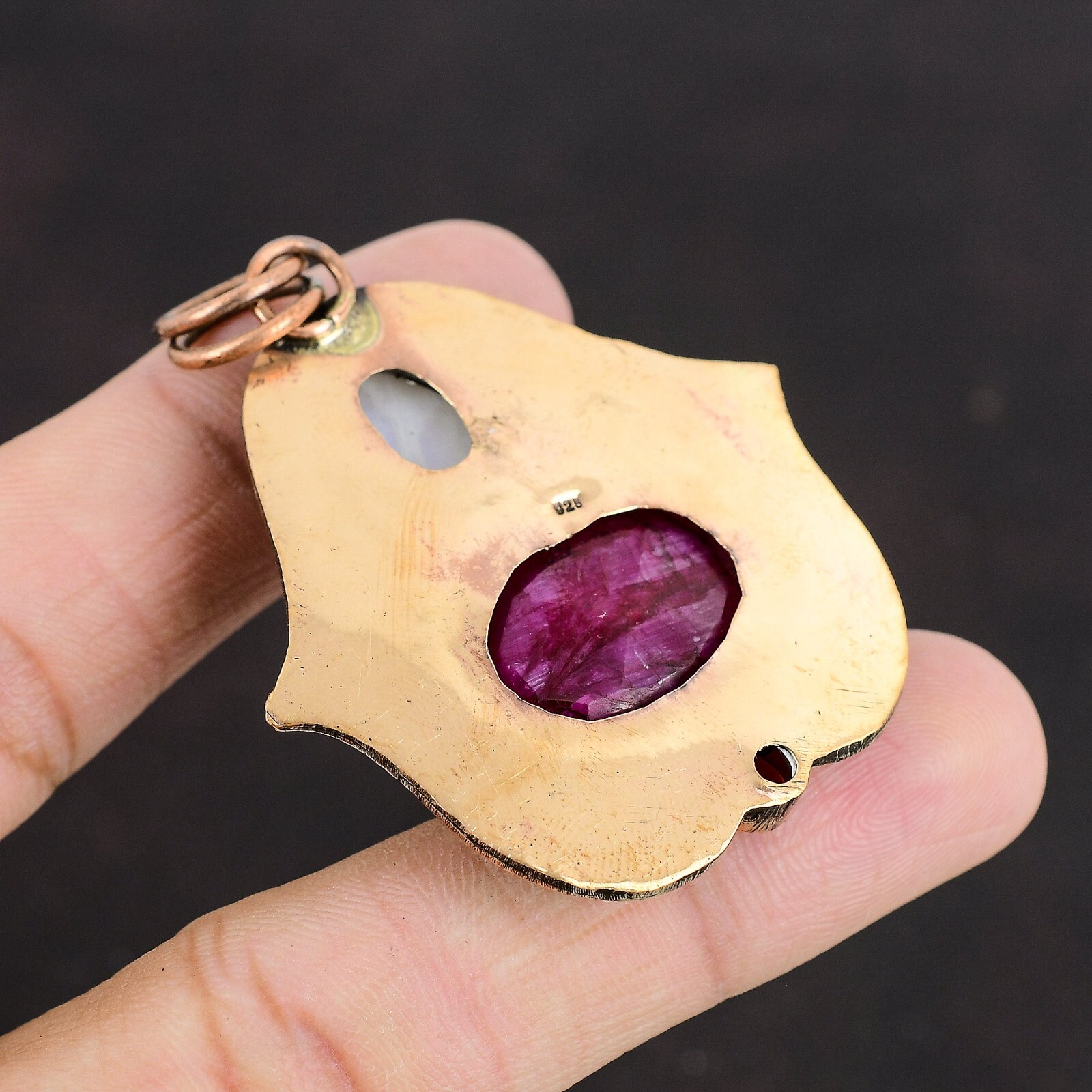 Mothers day Deal Copper Kashmir Rubi Gemstone Rainbow Moonstone Pendant Jewelry
