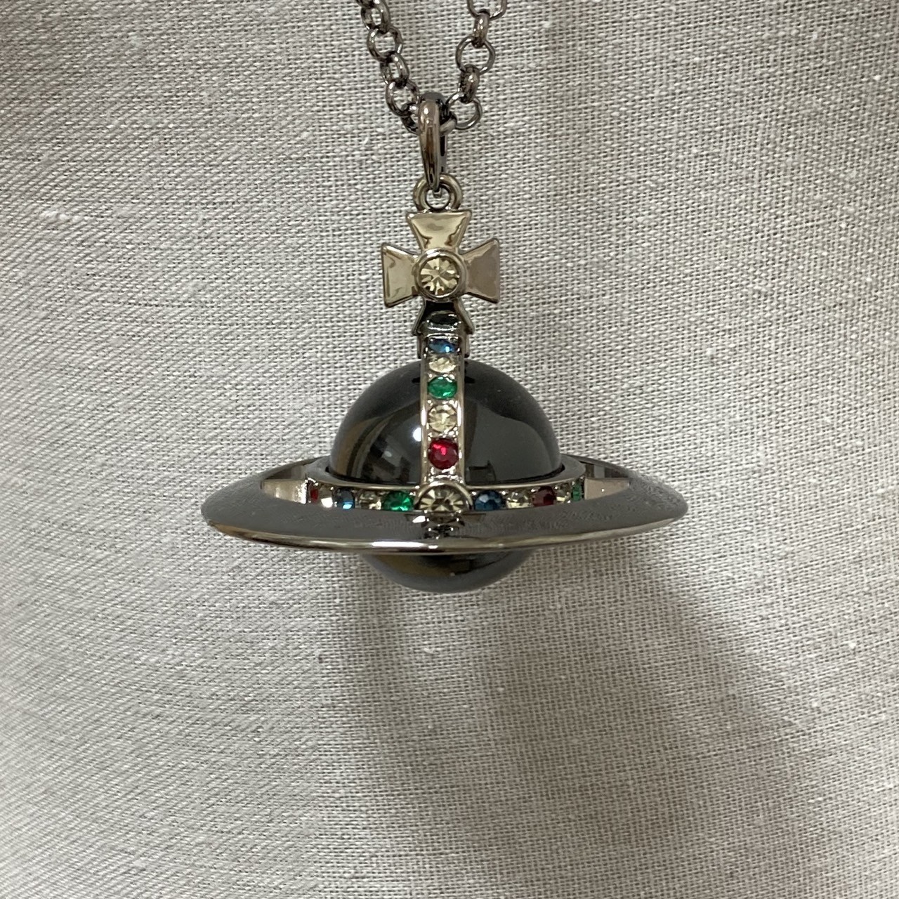 Vivienne Westwood Necklace Medium Orb Gunmetal x Black Top 6.5cm C:80cm w/drawst