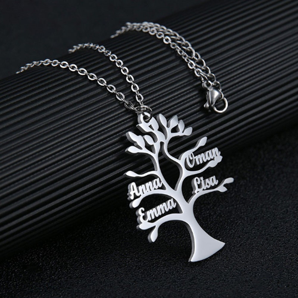 Personalized Family Name Tree of Life Necklace Charm Pendant Custom Gift Jewelry