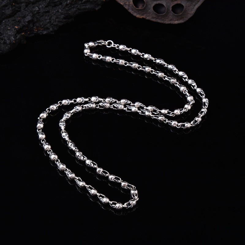 SKULL LINK CHAIN Necklace HEAVY Biker Gothic Statement 5mm 18″-28″ S925 Silver