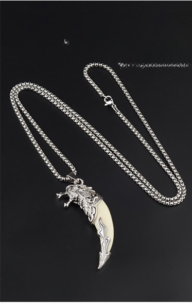 Titanium Steel Wolf Tooth Pendant Necklace Gothic Turquoise Red Stone Jewelry