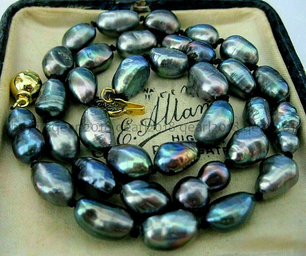 Real Natural 7-10mm Freshwater Cultured Baroque Black Pearl Necklace 14-48”