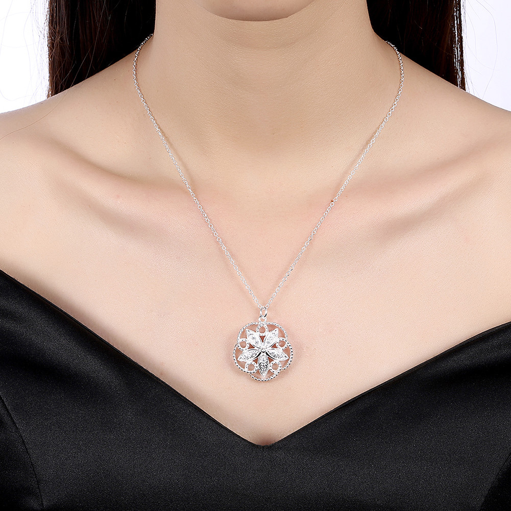 Lovely 925 Sterling Silver Filled SF Flora CZ Pendant Necklace N-A682 Gift