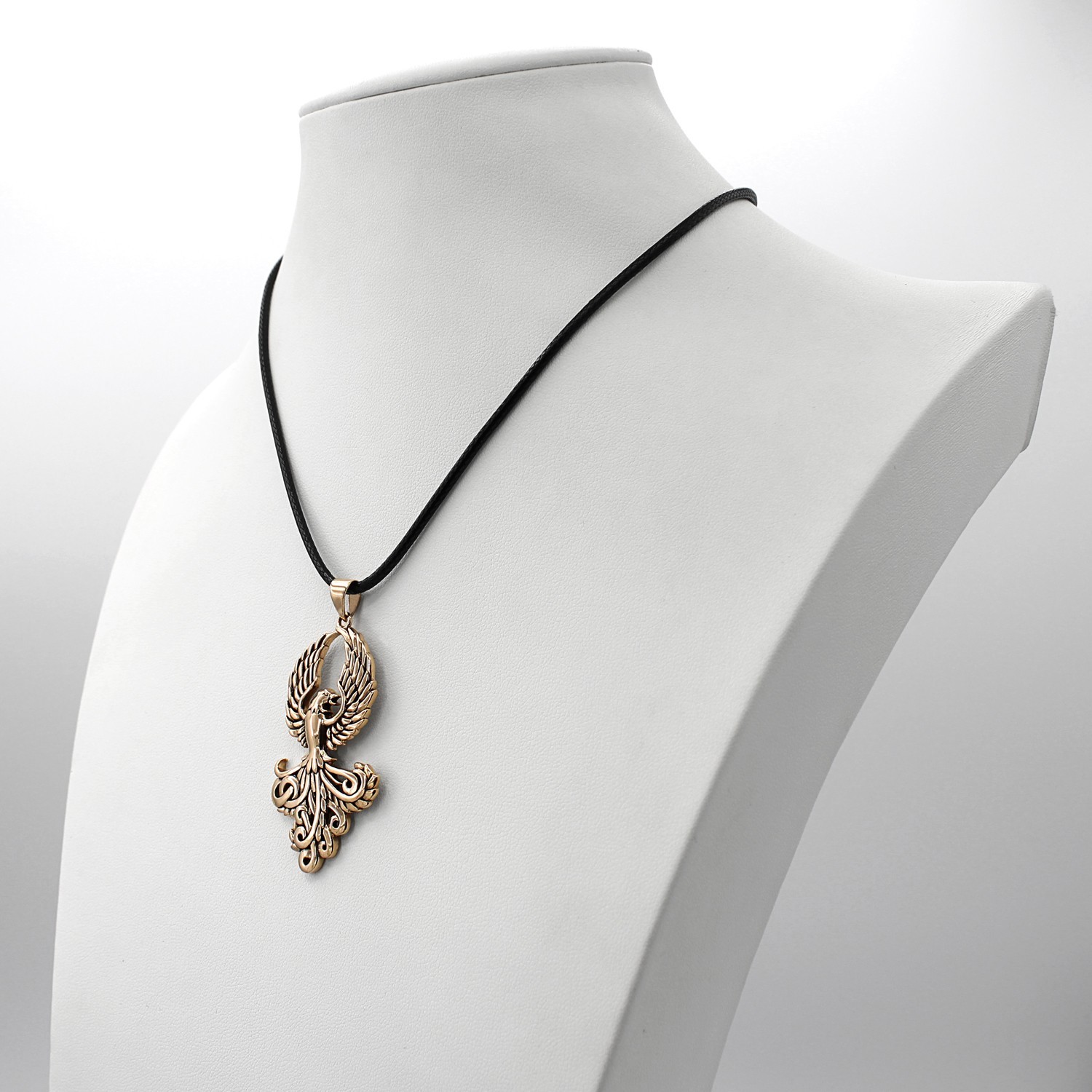 Bronze Phoenix Rising from Flames Pendant Necklace – Alchemy Fire Bird Symbol
