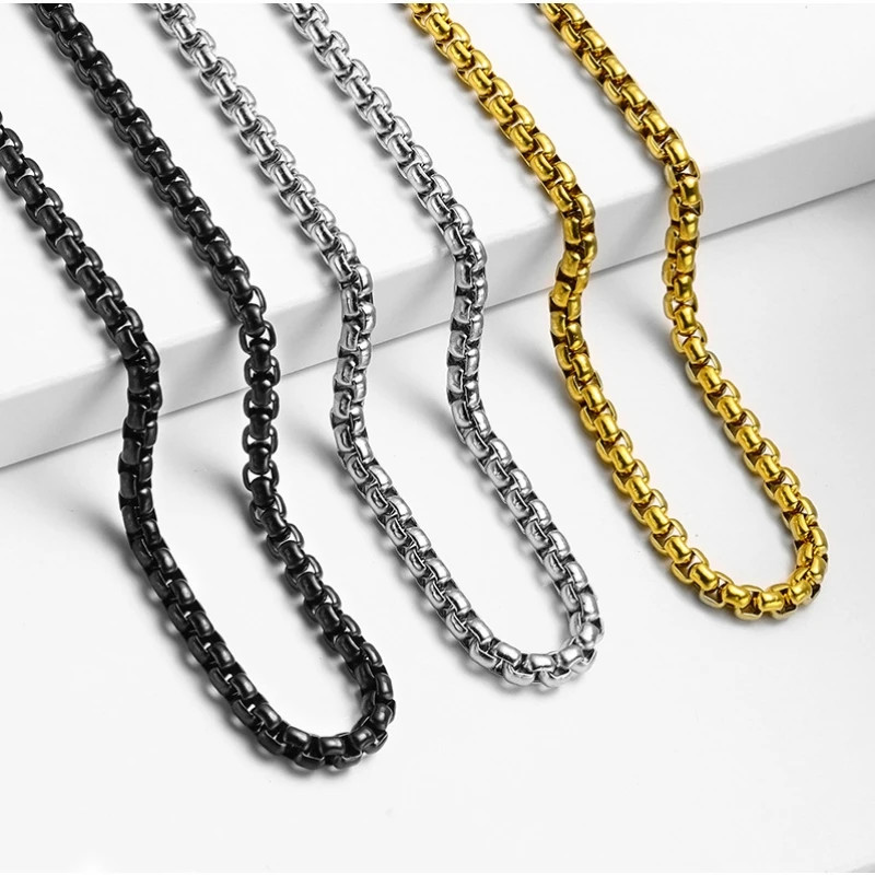 Venetian Box Chain Necklace Stainless Steel Silver Gold Black Width 2mm 6mm