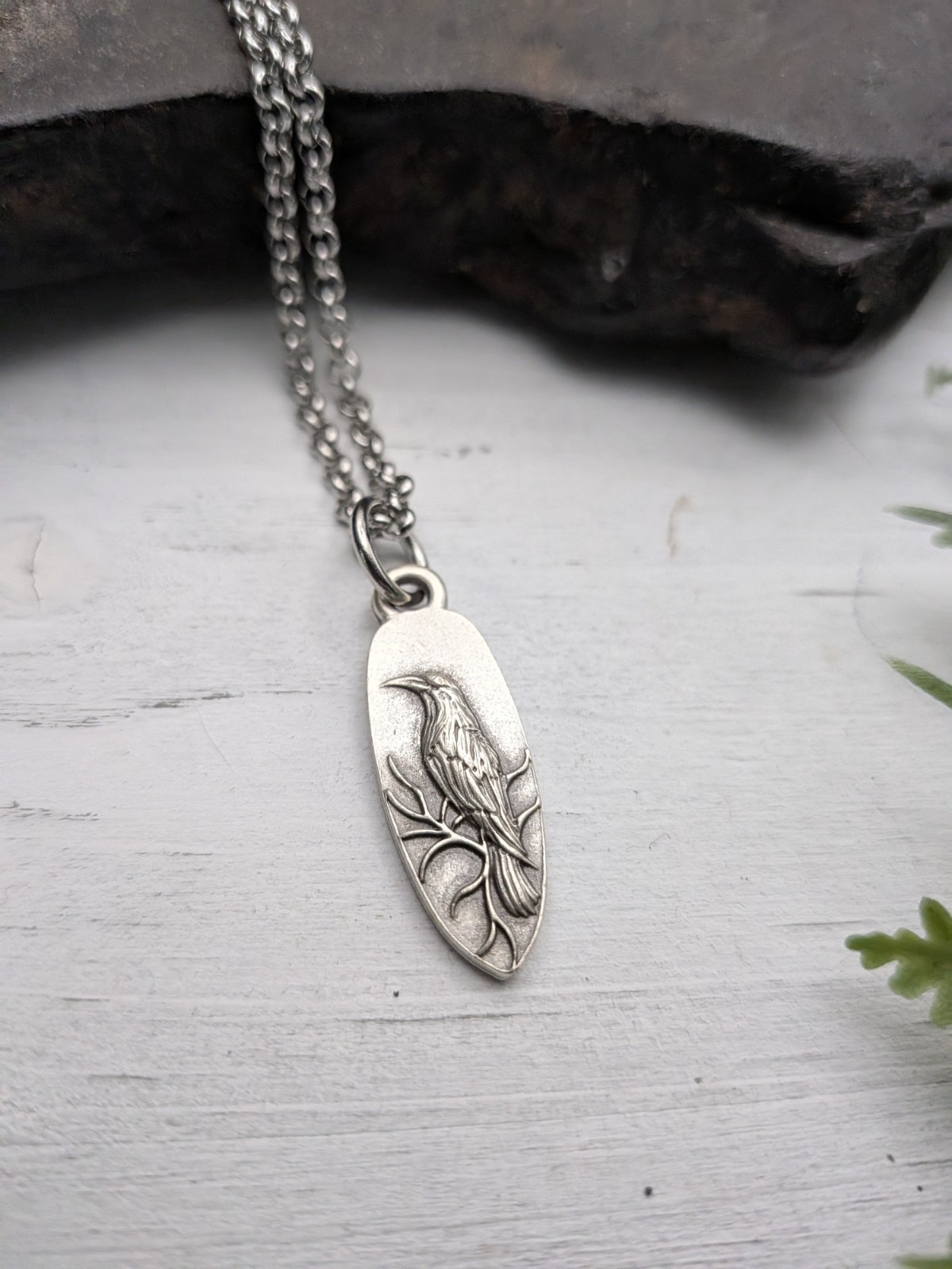 Raven Pendant Necklace, Jewelry, Black Bird Crow
