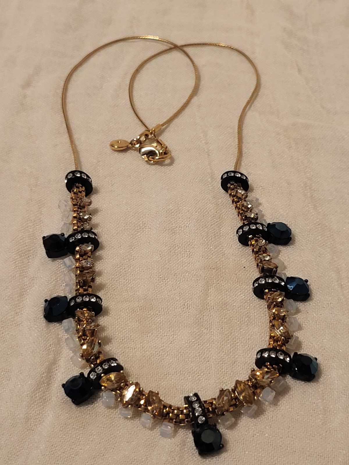 Gold Tone J.Crew Statement Necklace Black Accents Lobster
