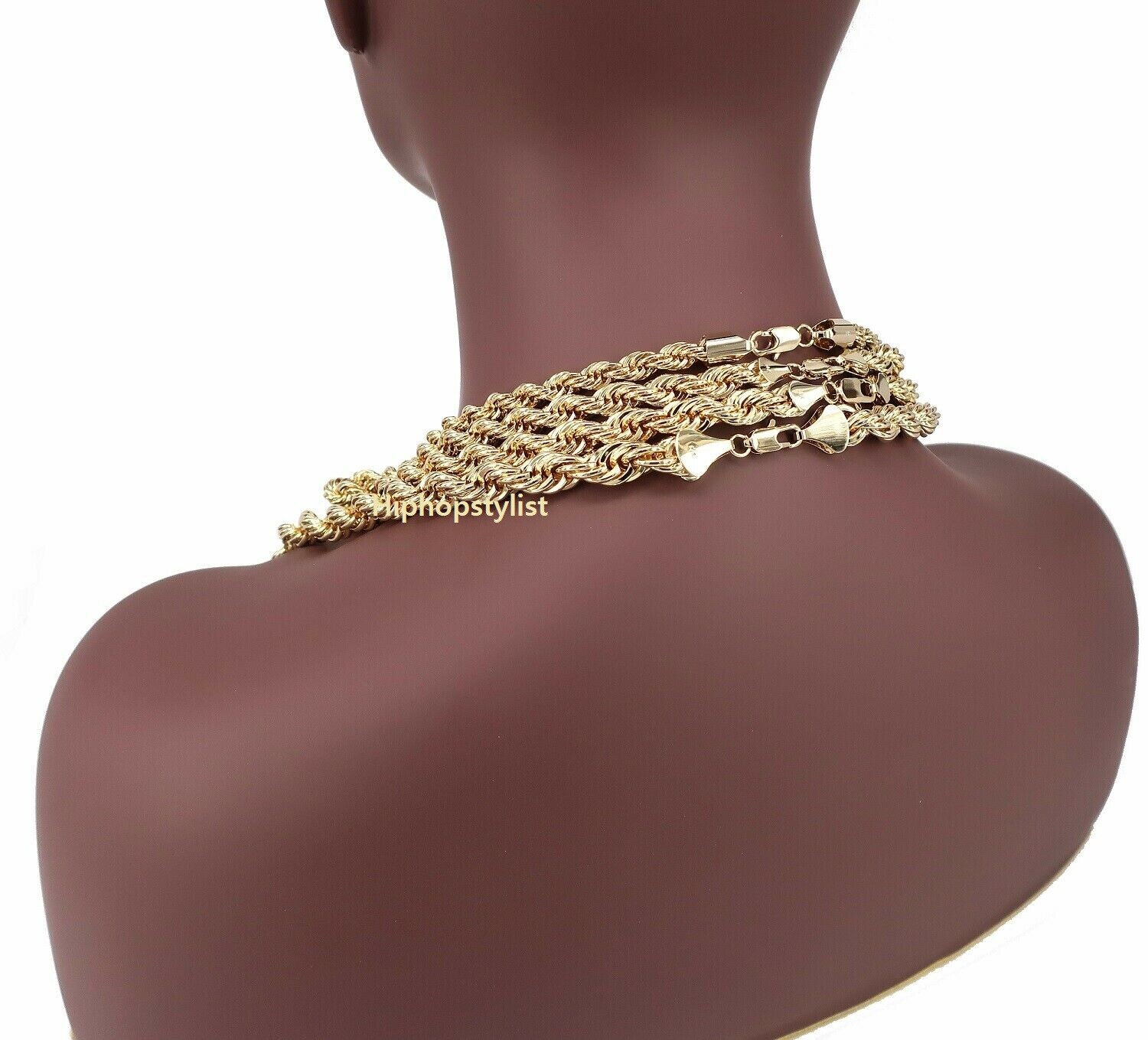 Rope Chain Necklace 7mm to 10mm 20″ 22″ 24″ 26″ 30″ 14K Gold Plated Hip hop