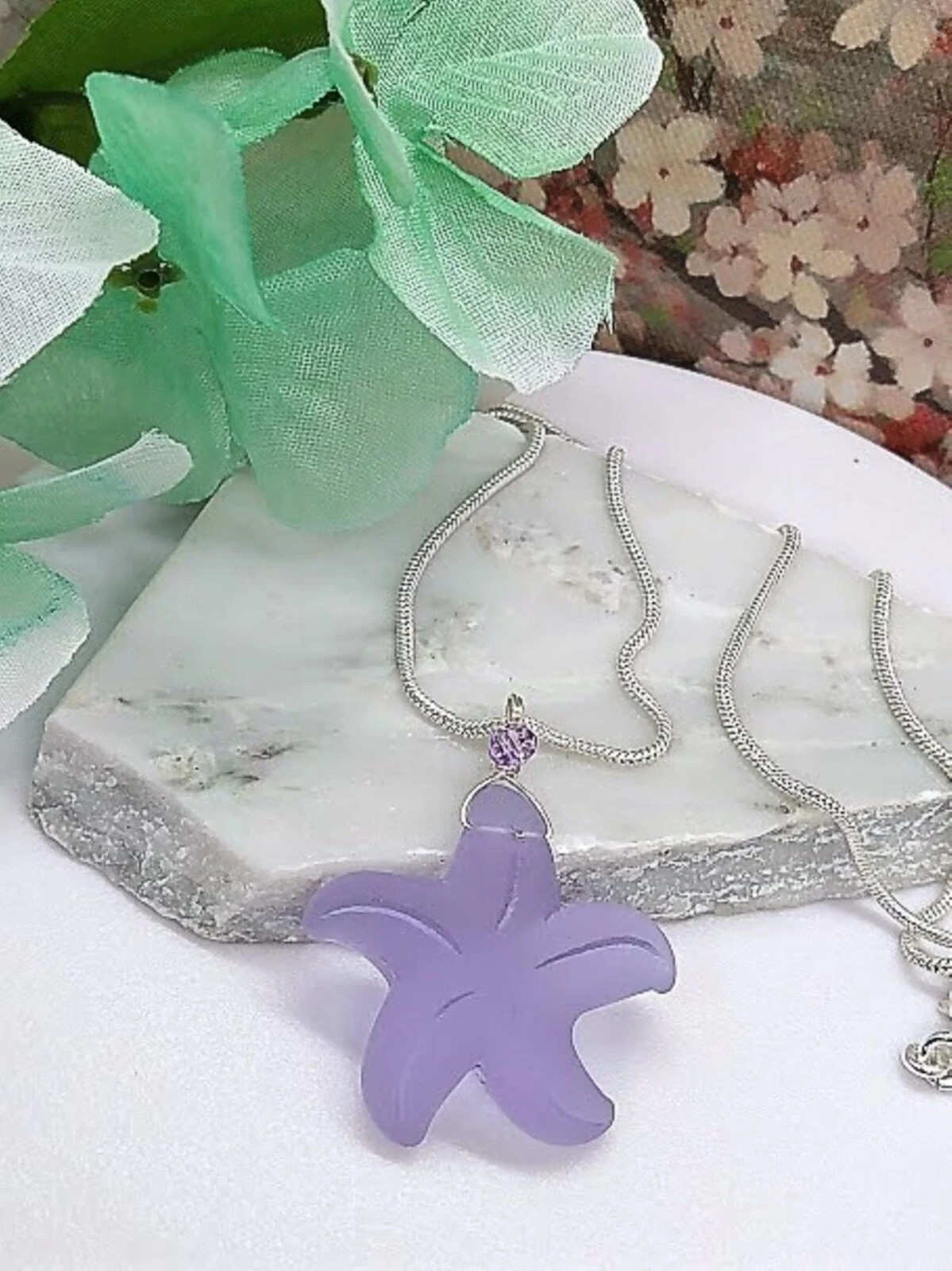 Seaglass Starfish Necklace, Beachy Jewelry for Women, Silver Starfish Dainty