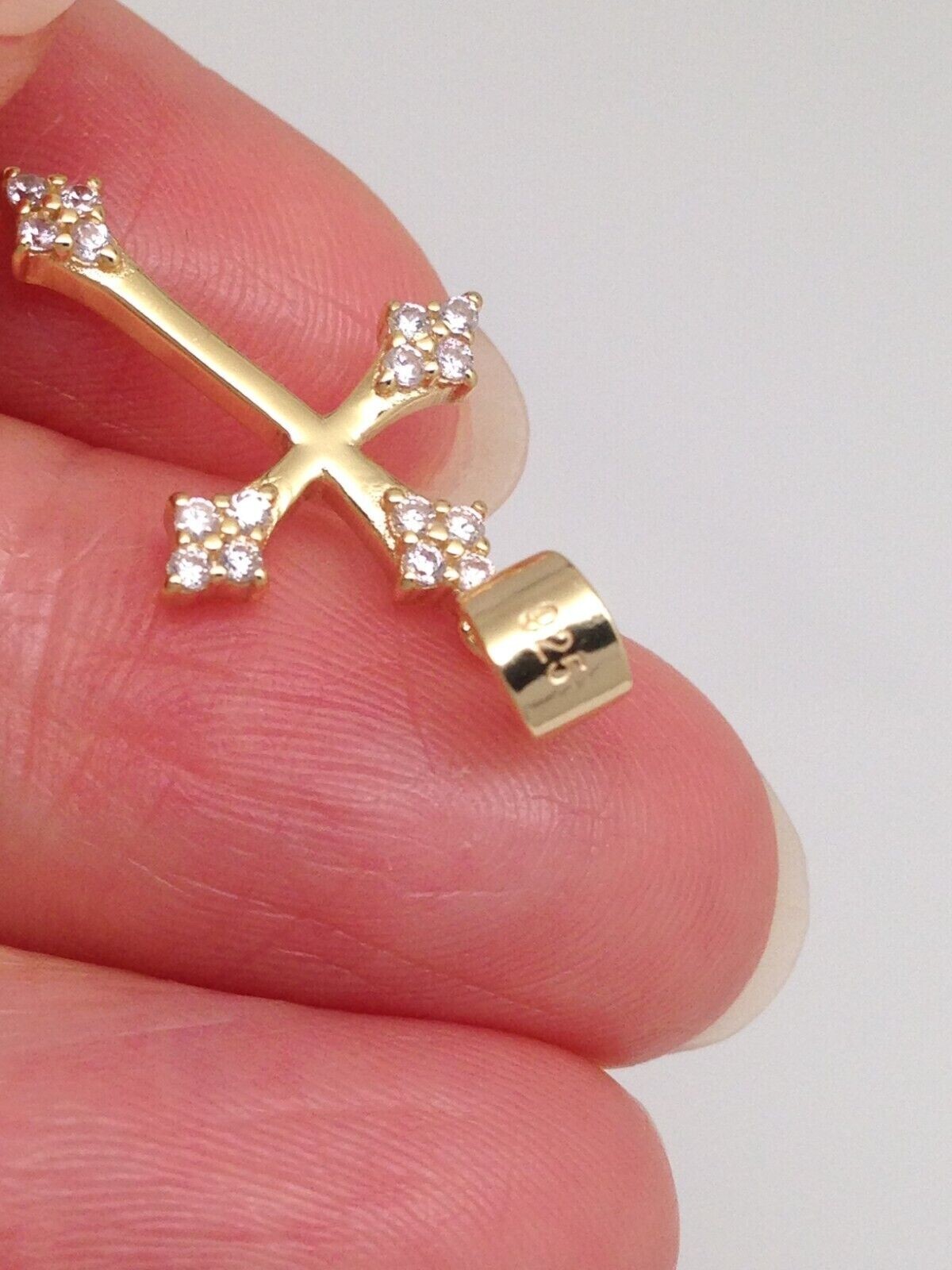 925 Sterling Silver CZ Gold Orthodox Cross Pendant Women 17mm(0.67″)/25mm Tiny
