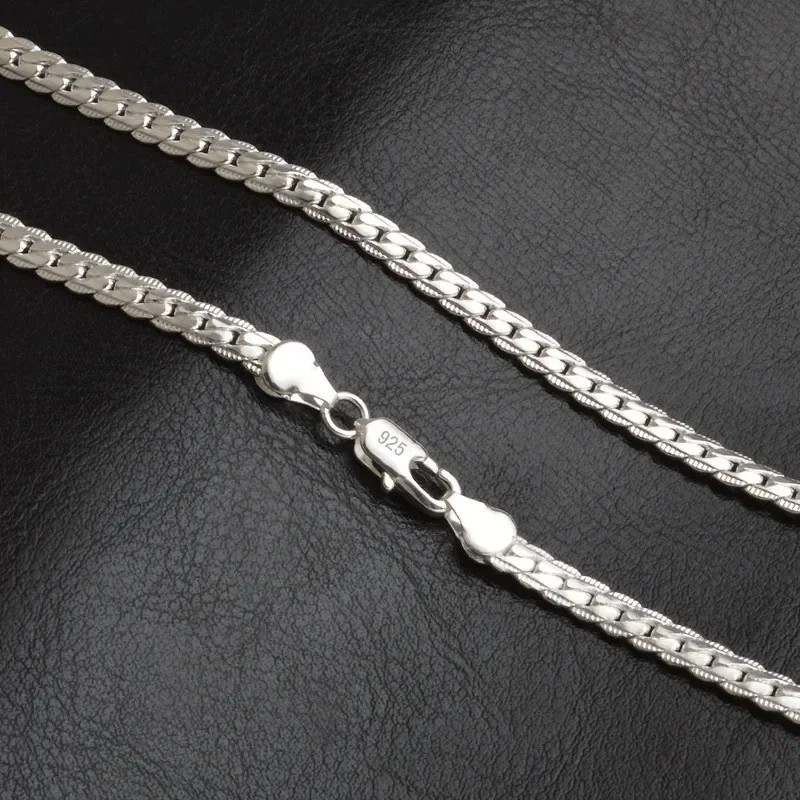 Sterling Silver 6MM Full Sideways Chain Necklace for Women Men Fashion.