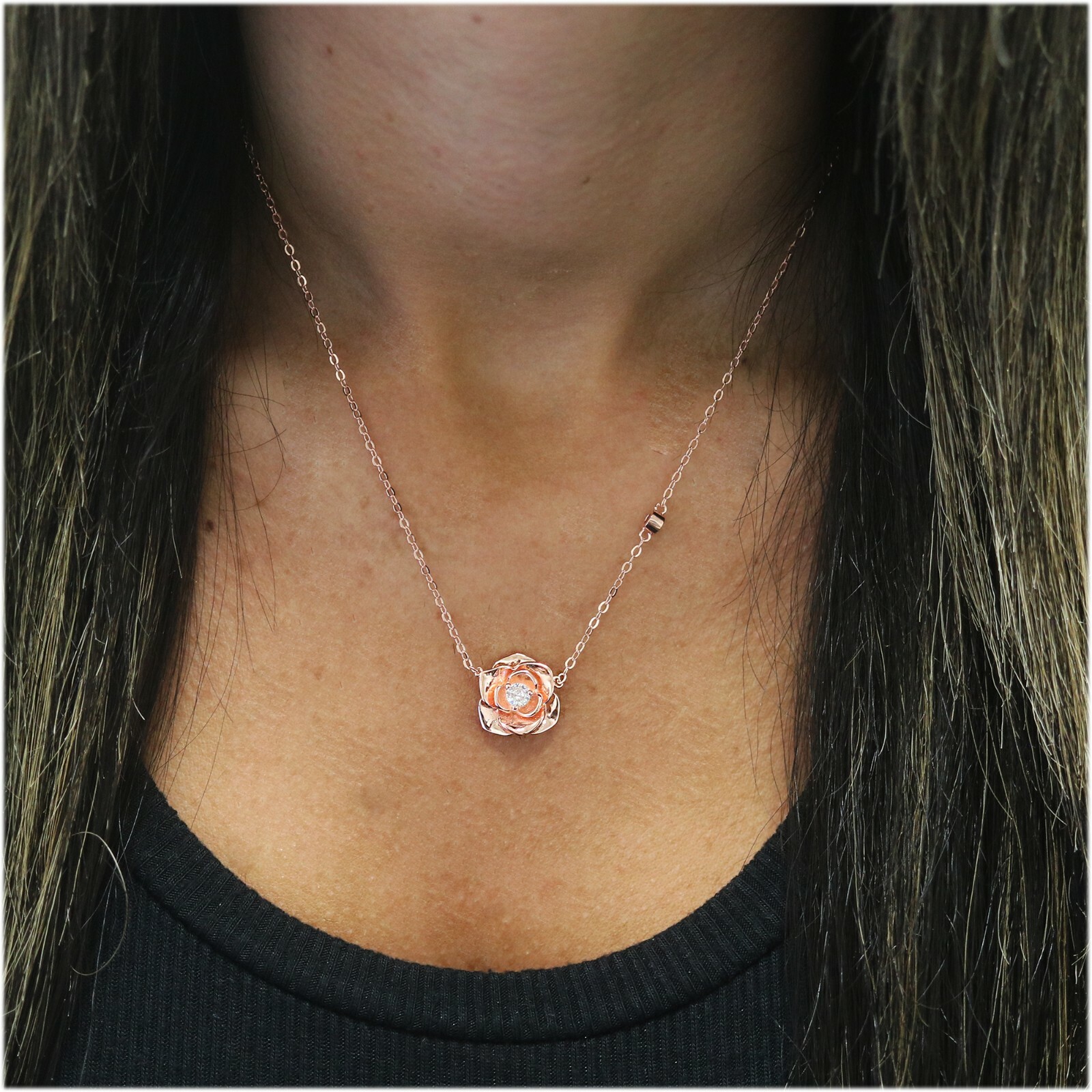 18k Rose Gold Plated CZ Stone Flower Pendant Necklace Jewelry Gift For Women 18″