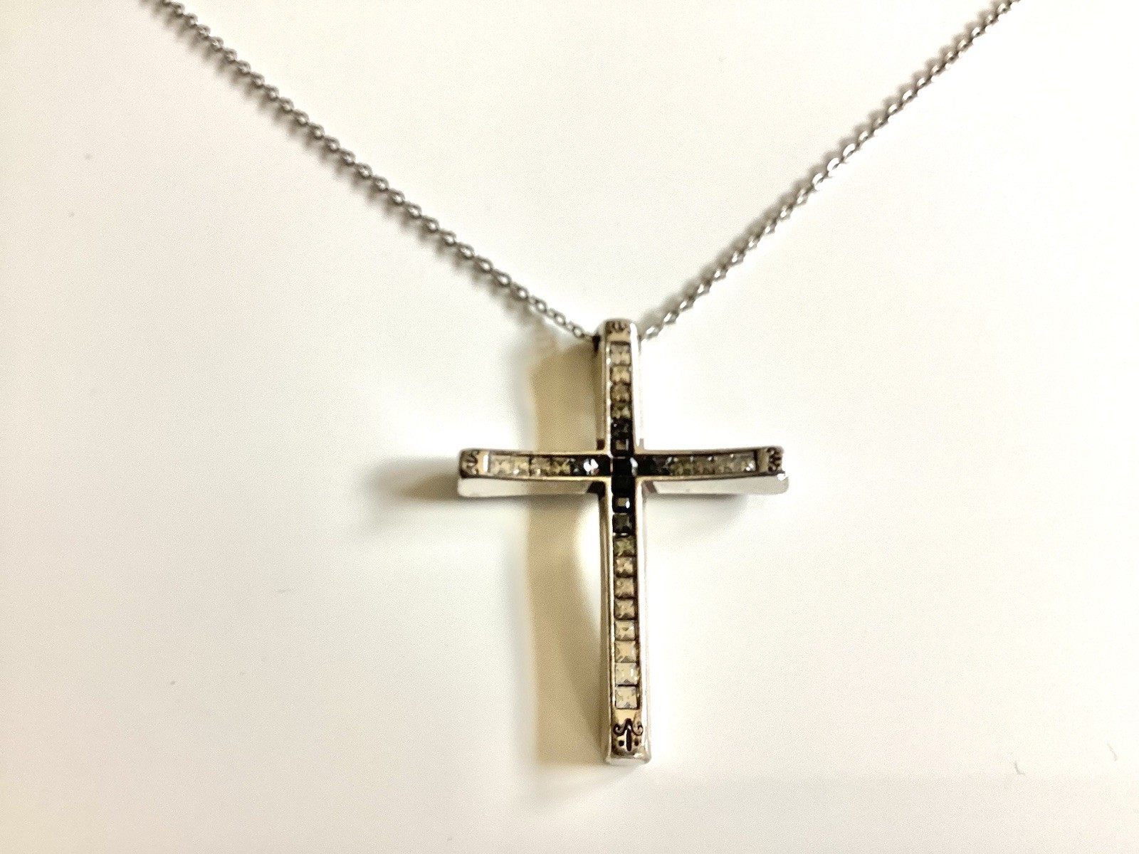 Brighton Spectrum Cross Necklace Clear Grey Black Crystals Silver Reversible