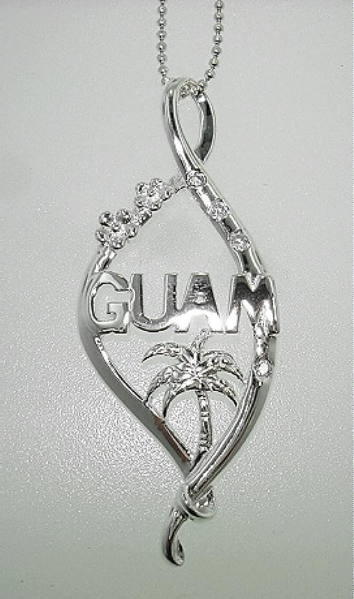 17MM 925 SILVER GUAM CHAMORRO MICRONESIAN PALM TREE PLUMERIA CZ SLIDER PENDANT