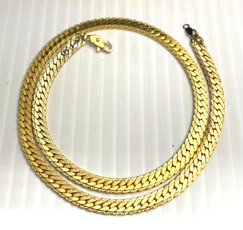 18KGP Chain Necklace Flat Yellow Gold-Plated Herringbone 5 mm Wide 17″ Long