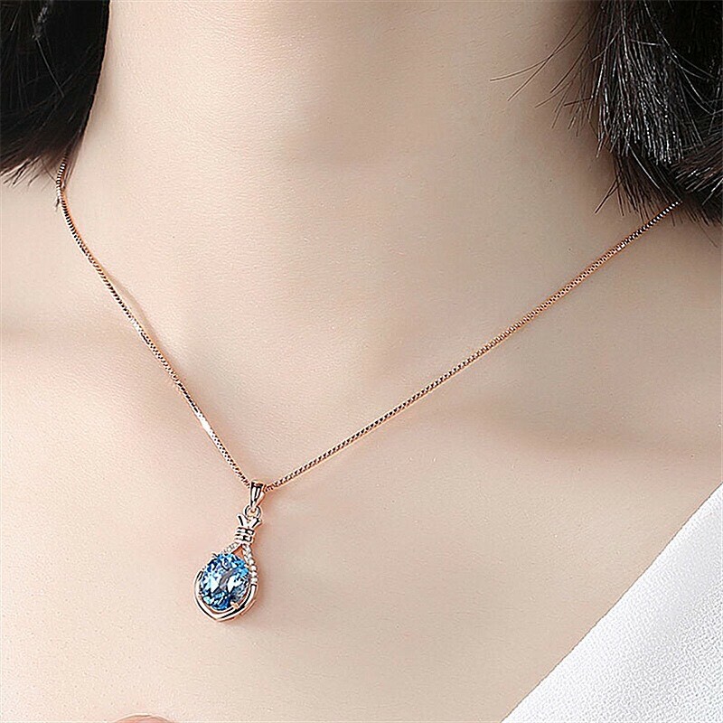 Stunning Blue Topaz 18K Rose / White Gold Filled Vase Pendant Necklace