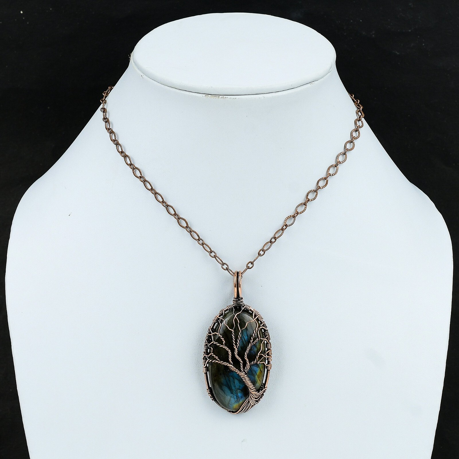 Gift For Her Copper Labradorite Jewelry Wire Wrapped Tree Of Life Pendant 2.36″