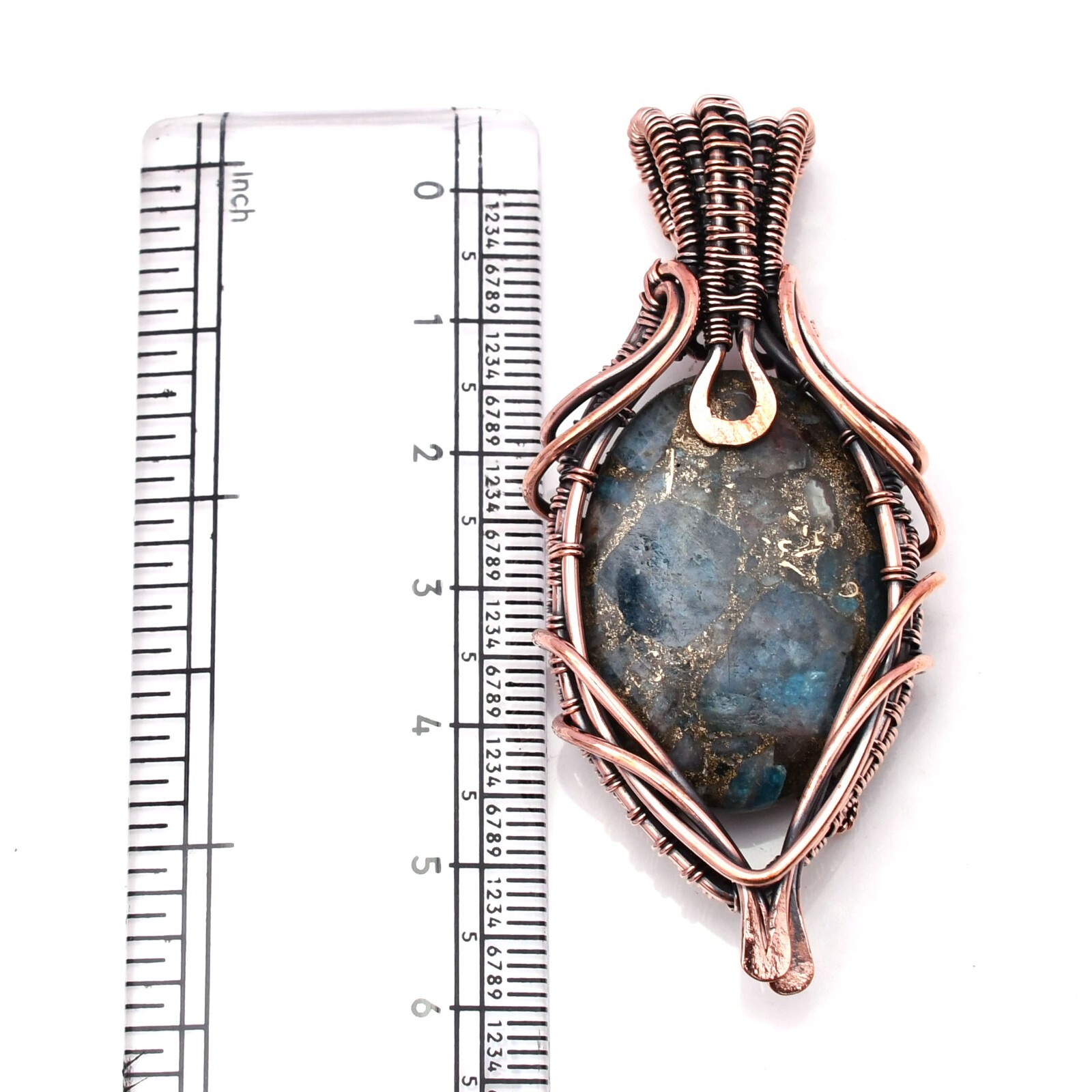 Copper Neon Apatite Pendant Copper Wire Wrapped Handmade Jewelry Pendant 2.15″