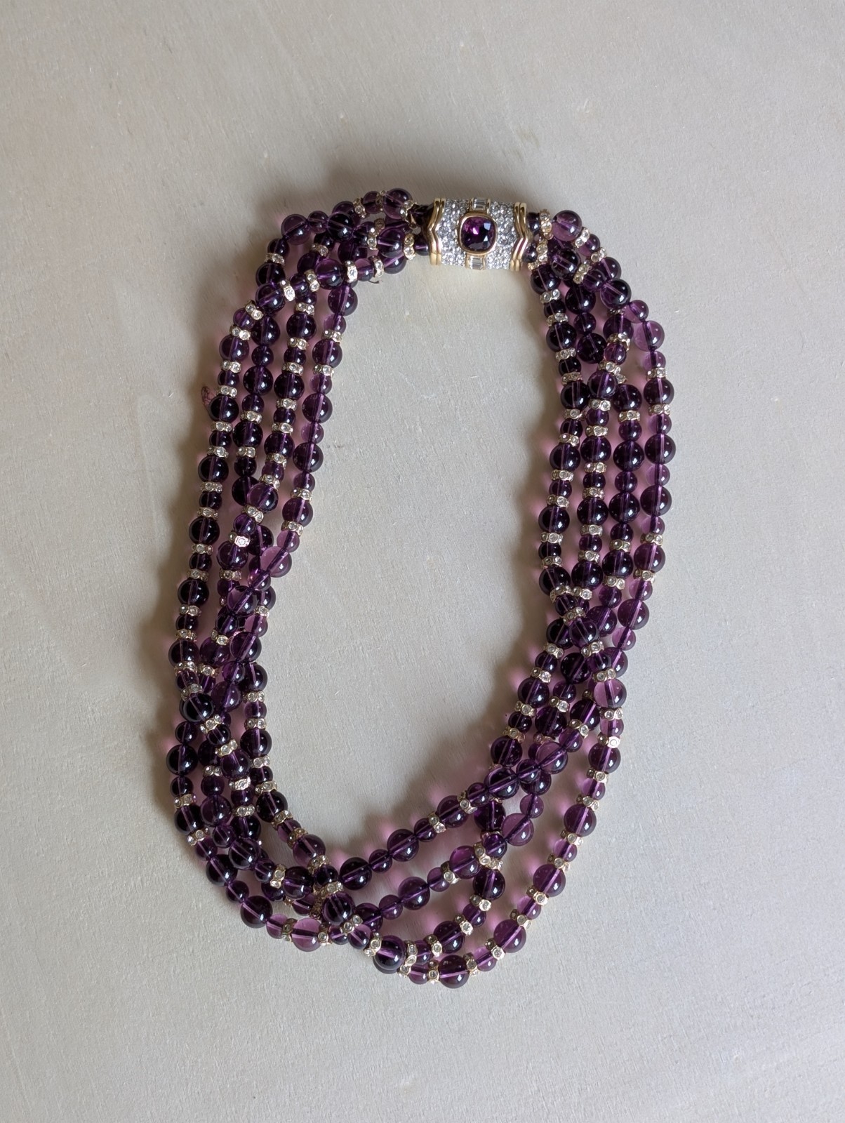 Multi-Strand Purple Round Glass Beaded Necklace with Magnetic Clasp