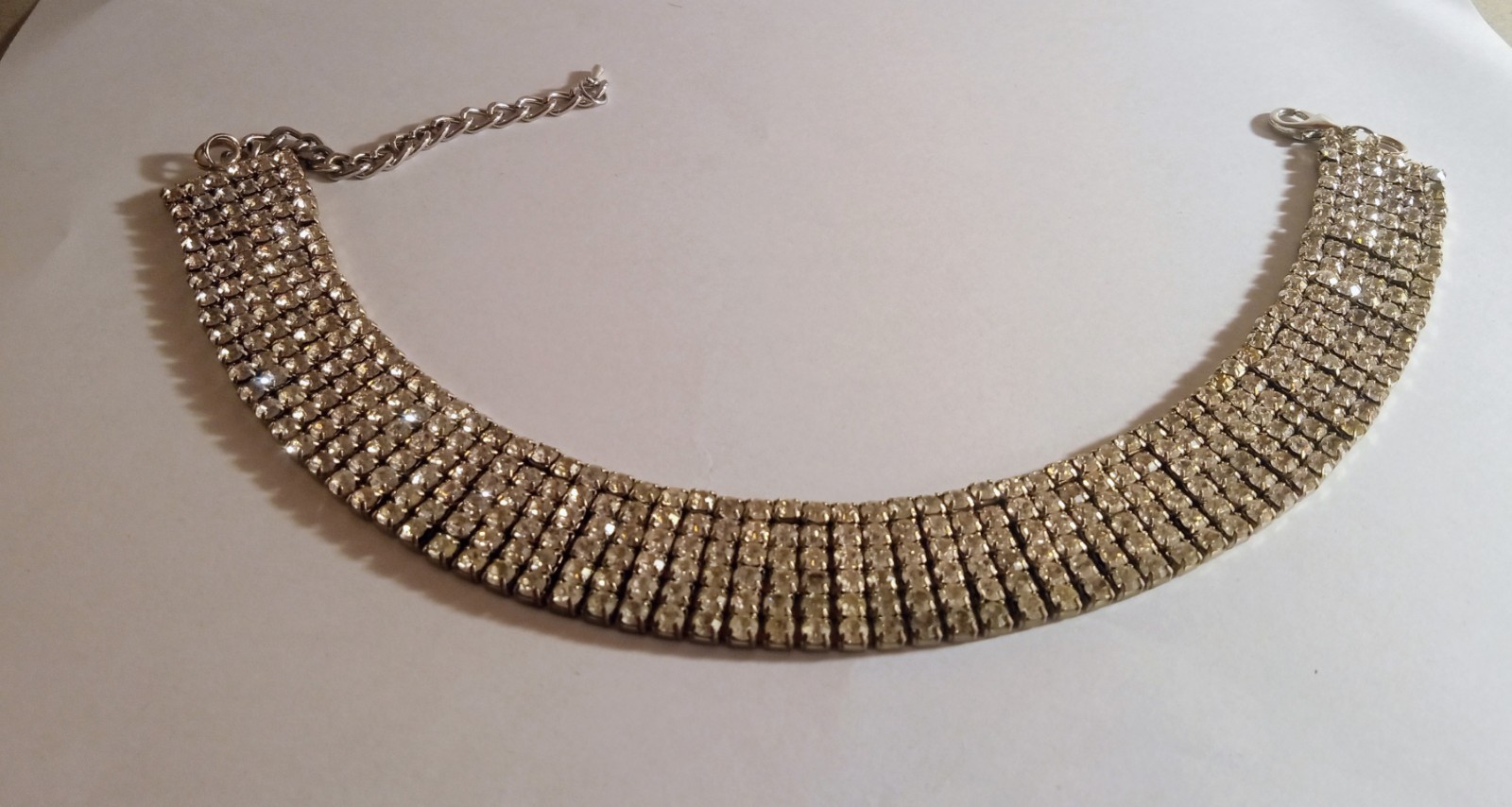 Silver Tone Multi Row Rhinestone Chocker Necklace 16 Inch