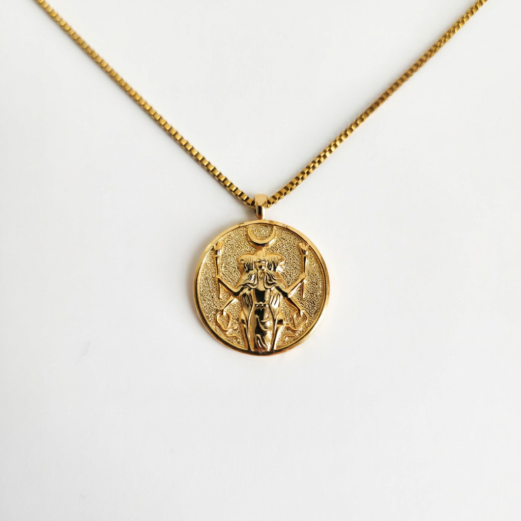 Hecate Goddess Necklace Gold Coin Magic Crossroads Protection Jewelry