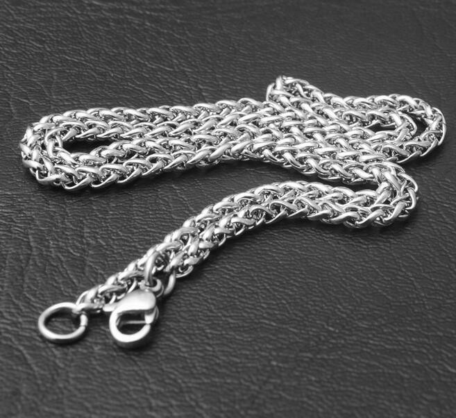 2.5/3/4/5/6MM 20-32″ MEN’s Silver Stainless Steel Wheat Braided Chain Necklace