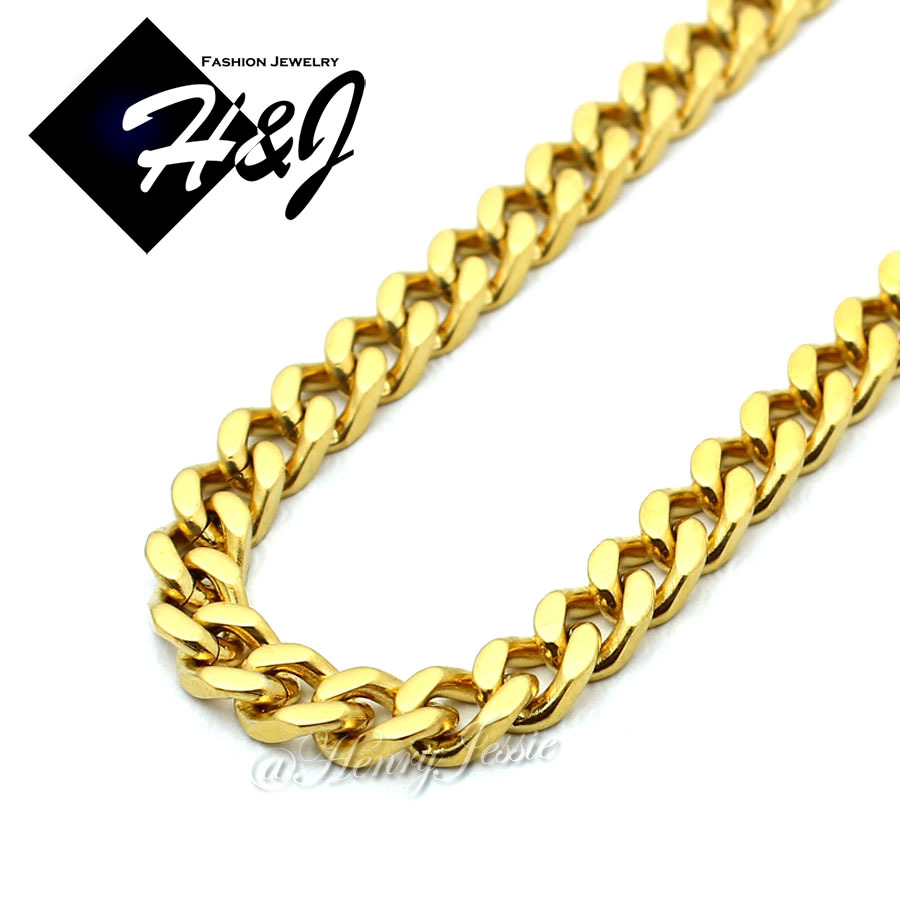 18″-40″MEN’s Stainless Steel 5mm Gold Plated Cuban Curb Link Chain Necklace