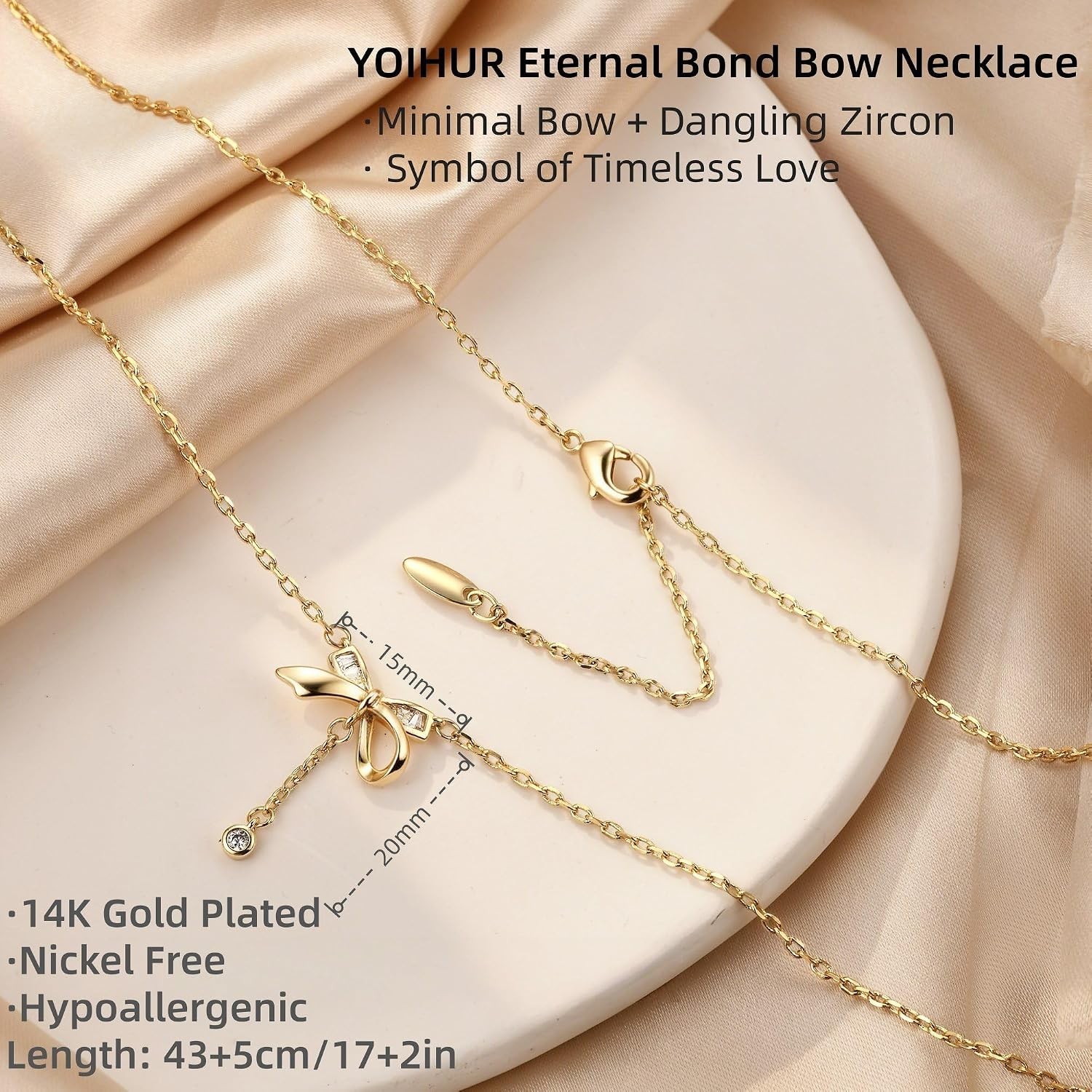 Charming Gold Necklace Set: Heart & Bow Designs with Sparkling Cubic Zirconia