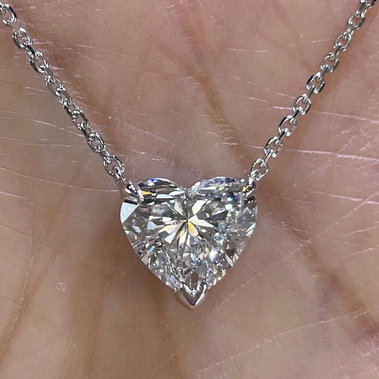 1.26 Ct Heart EF VS Solitaire Lab Grown Diamond Heart Necklace in 14k White Gold