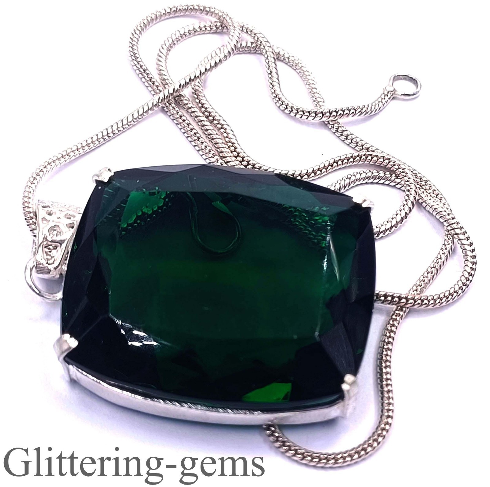 IGL Certified Natural Green Emerald 120.5Ct Cushion Cut 925 Sterling Silver 6DJD
