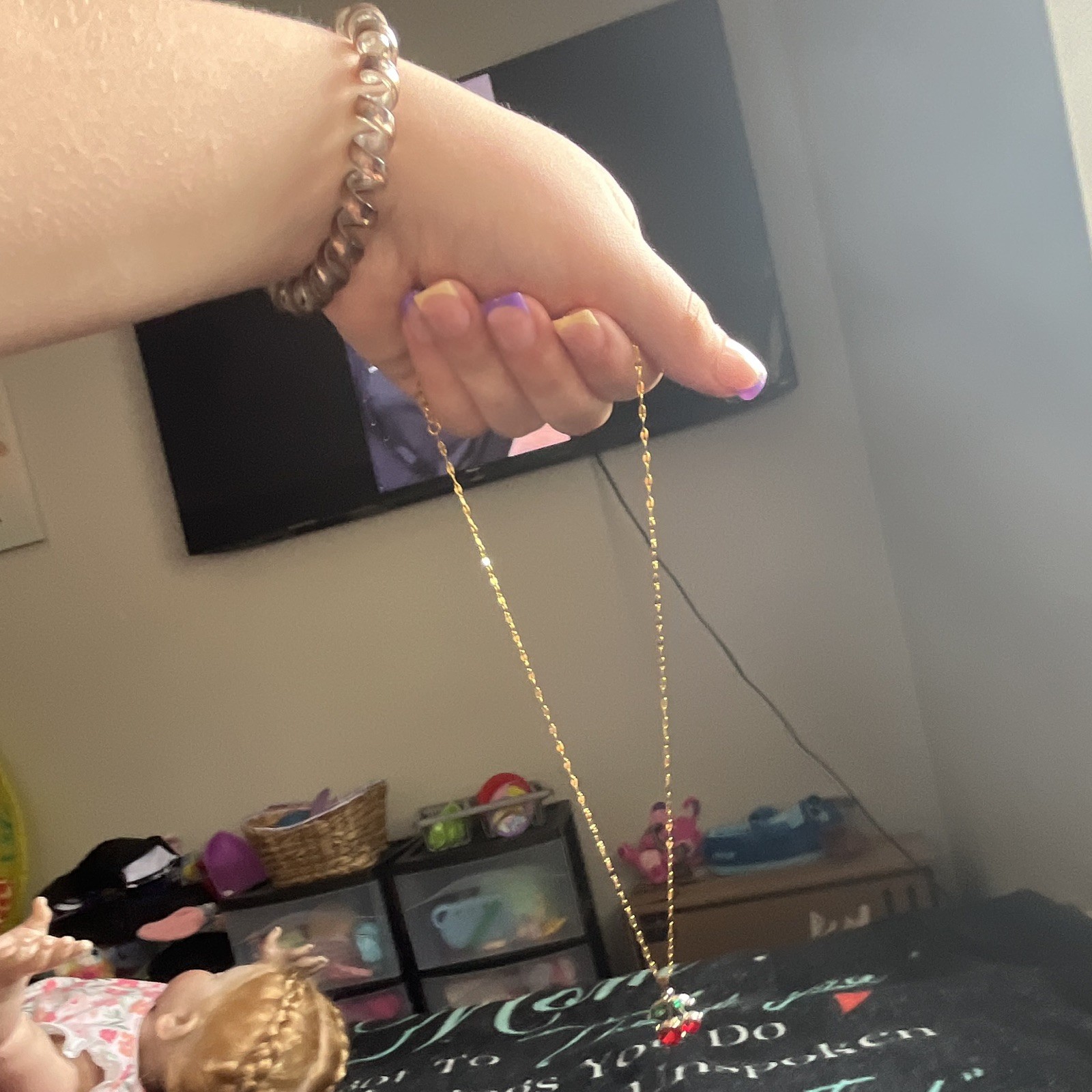 Gold Tone Cable Chain Necklace Red Cherry Rhinestone Charm Pendant Lobster