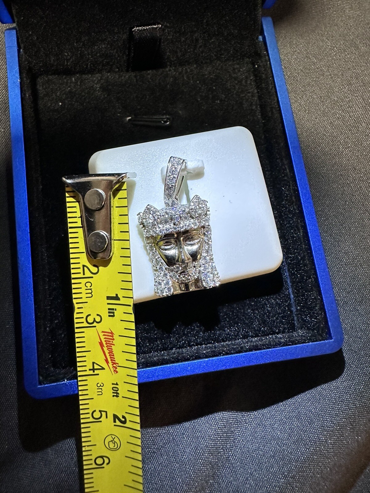 Real 925 Silver Jesus Piece CZ Piece Super Icy Pendant W Led Display Box