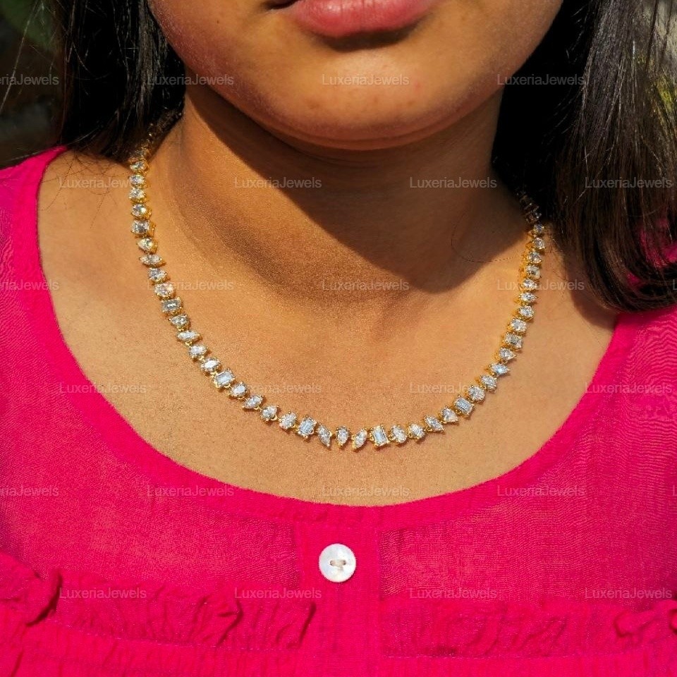 32TCW Mix Shape Moissanite Necklace, Statement Necklace, Bridal Necklace, Gift