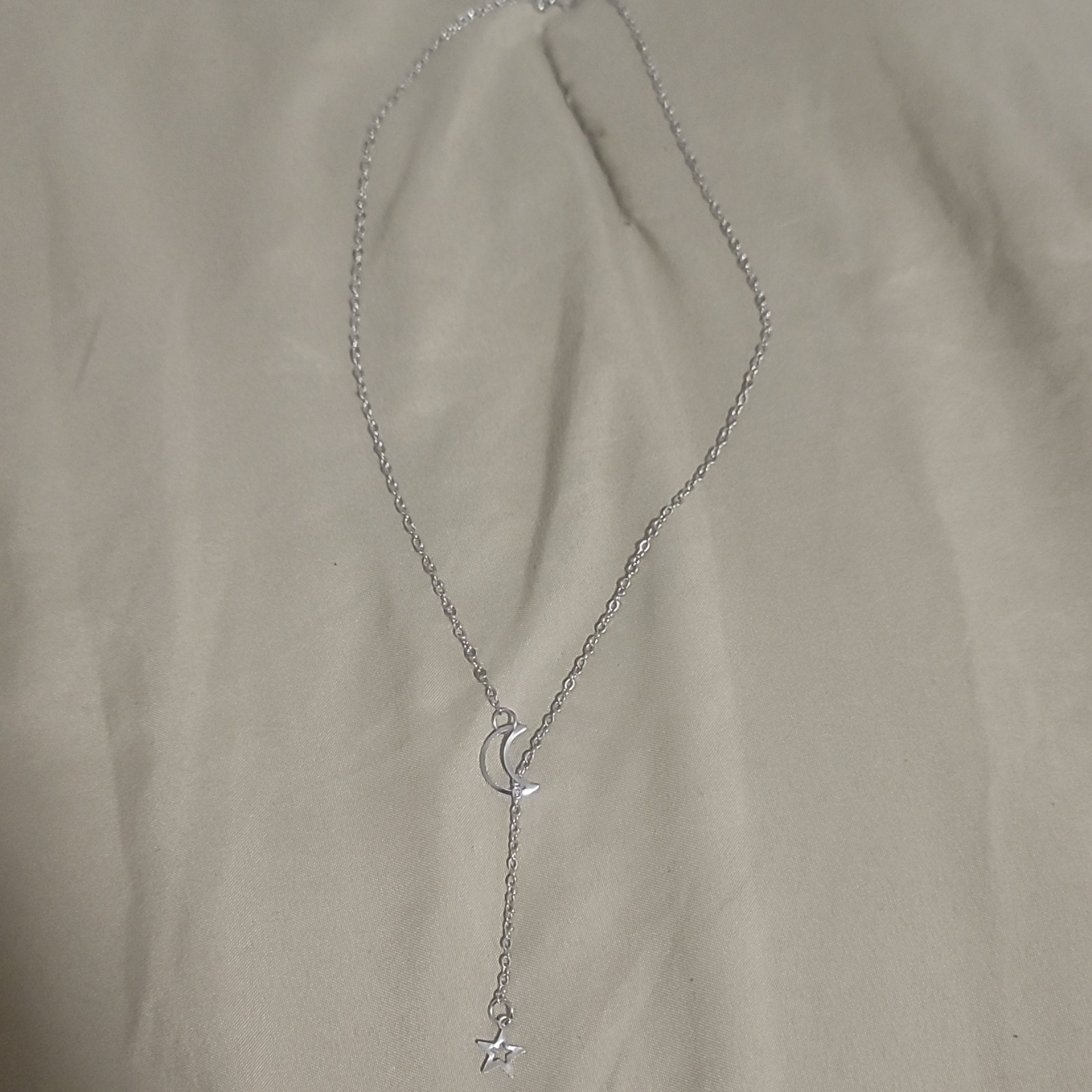 Silver Tone Adjustable Star Charm Pendant Necklace, Cable Chain, Metal, No Stone