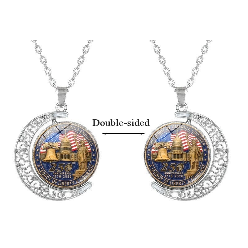 American 250th Anniversary Double-Sided Rotating Moon Alloy Necklace