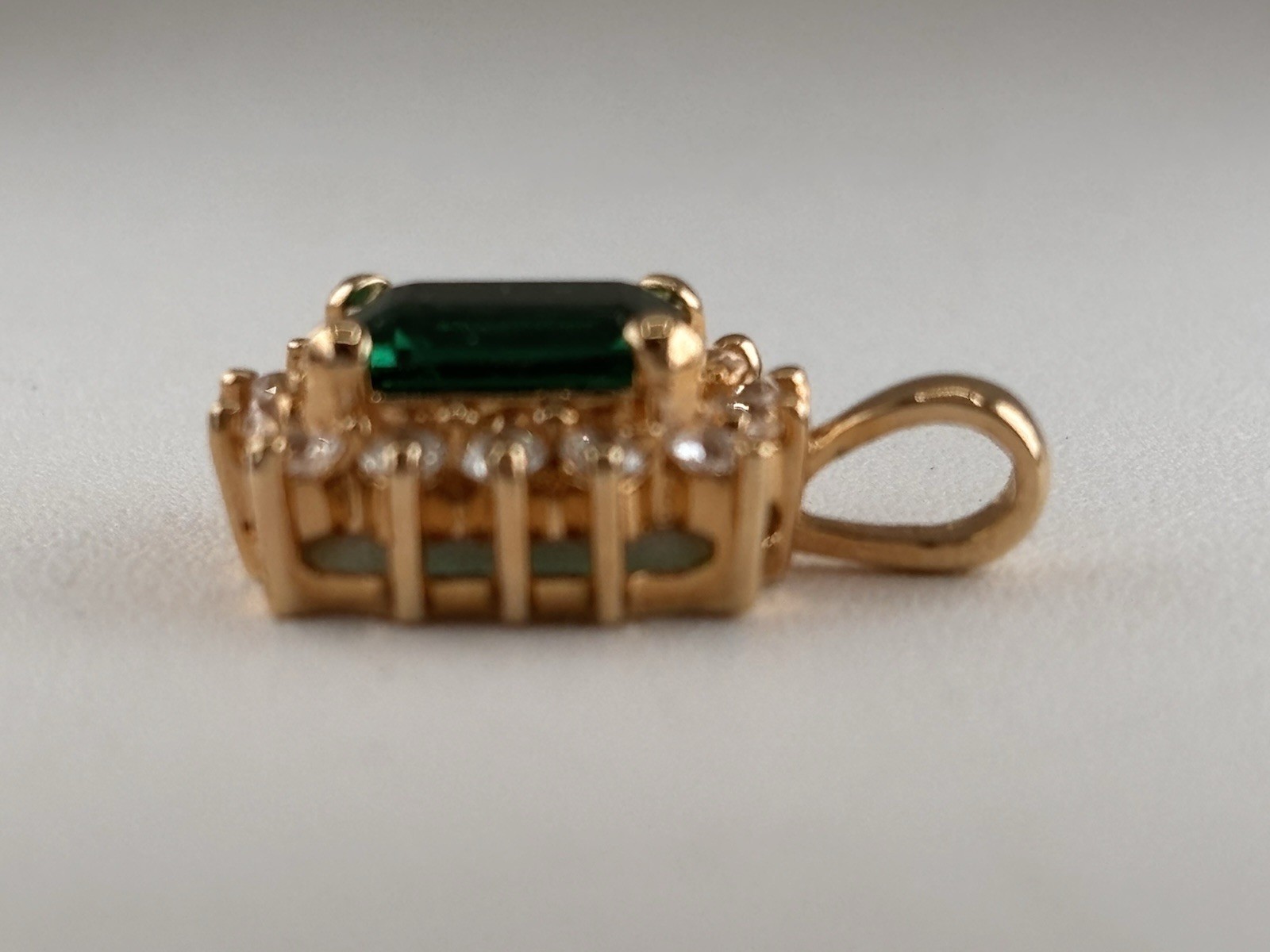 Emerald Cut Lab Emerald Gold Plate and CZ Pendant