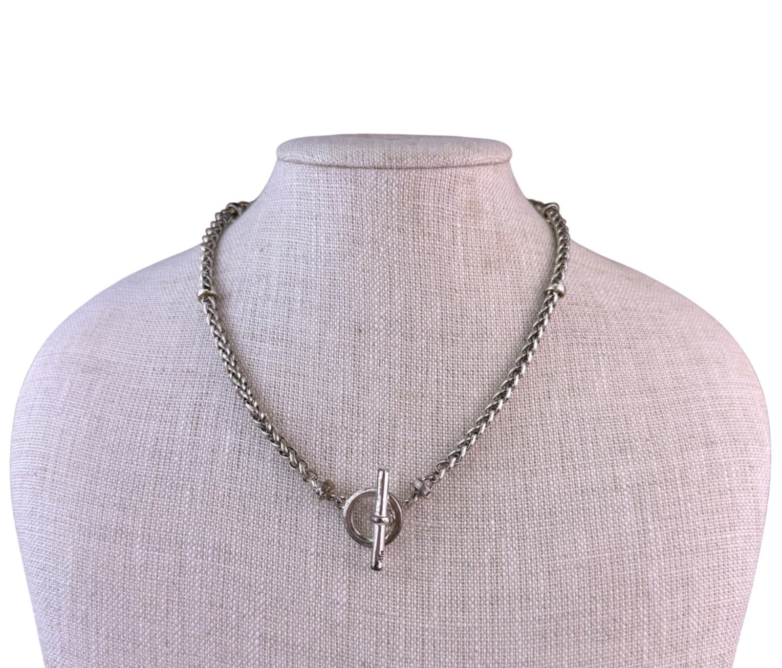 Silver Tone Womens Chain Necklace Toggle Clasp Silver-Plated Jewelry